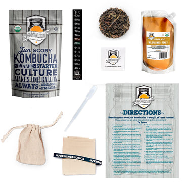 1 Gallon Jun Kombucha Starter Kit - Includes USDA Organic Jun SCOBY & Starter Tea + Ingredients To Start Brewing Your Own Jun Te