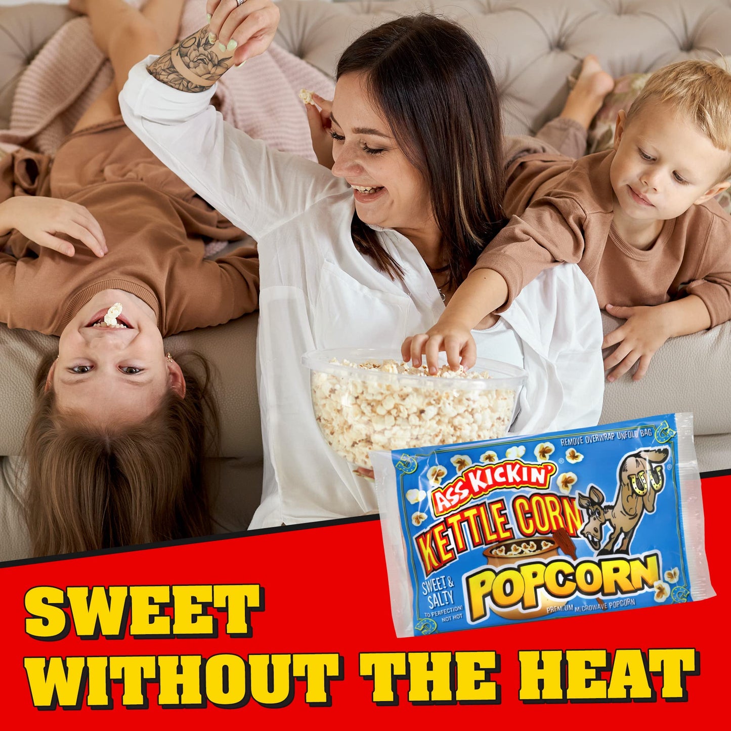ASS KICKIN Kettle Corn Microwave Popcorn - Sweet Gourmet Snack - 12 Pack - 0.08 Ounce Each