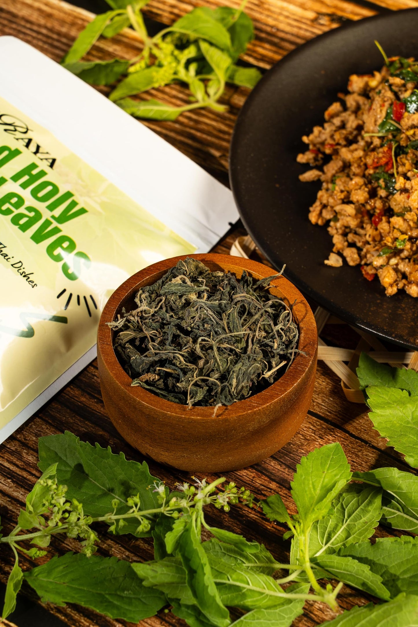 Thairaya Premium Dried Holy Basil Leaves Kaprao Thai Hearbs Natural 20 Grams (0.71 Oz.) Product Of Thailand Pack Of 1