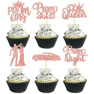 Gyufise 24Pcs Prom Cupcake Topper 2025 Prom Cake Topper for Party 2025 Prom Graduation Cupcake Topper 2025 Graduation Party Deco