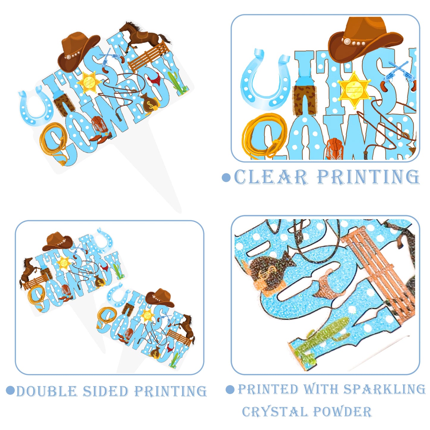 48Pcs Cowboy Baby Shower Cupcake Toppers Western Theme Cupcake Toppers Cowboy Cake Decoration For Kids Cowboy Birthdays Party Ba