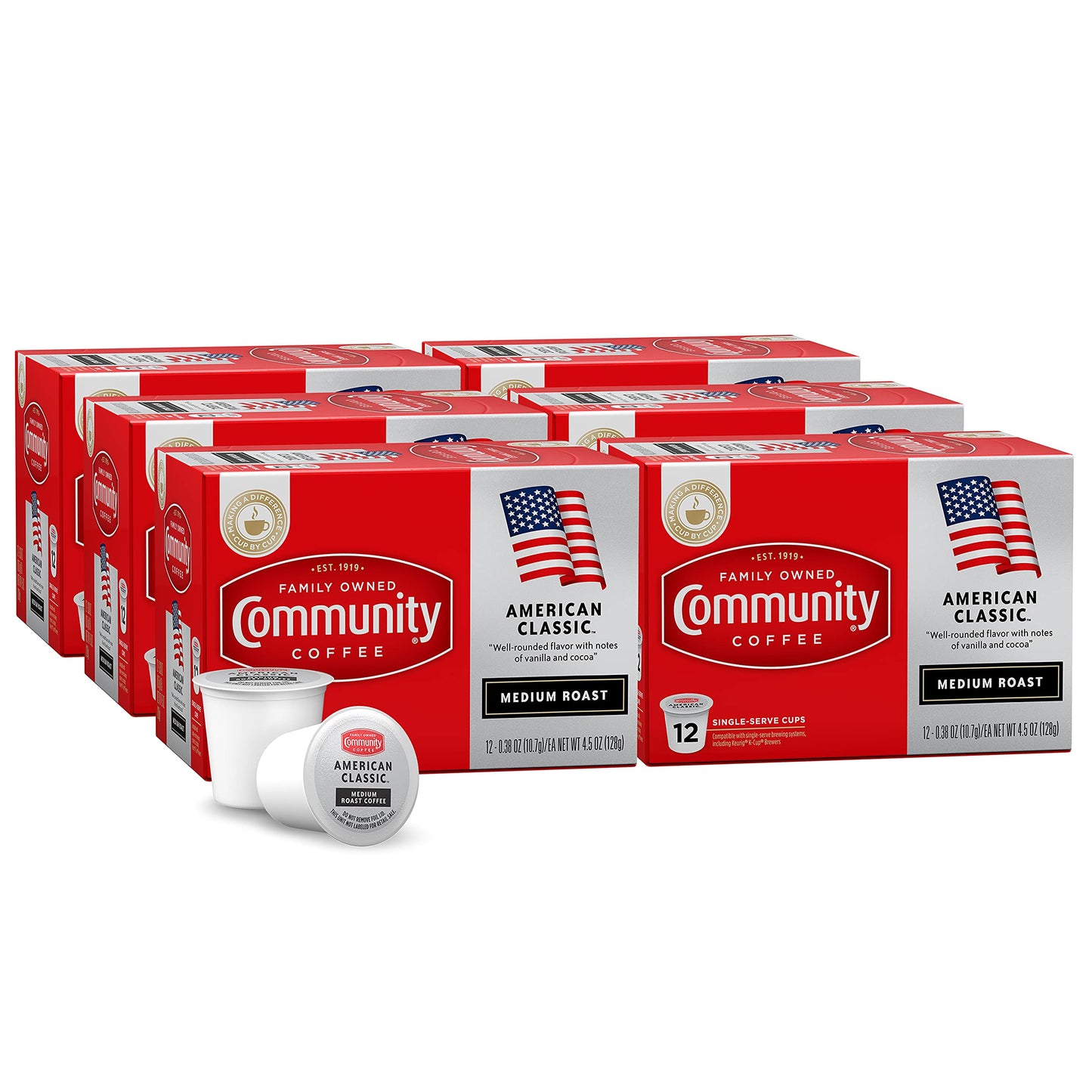 Community Coffee Medium Roast Coffee Pods, 72 Count, Compatible with Keurig 2.0, 12 Count (Pack of 6), Natural