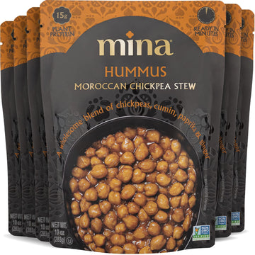 Mina Moroccan Chickpeas, Ready To Eat, Chickpeas High In Plant Based Protein, Vegan, Non-Gmo, Gluten Free, Kosher, Microwavable, Packaged Meals & Side Dishes, 10 Oz (Pack Of 6)