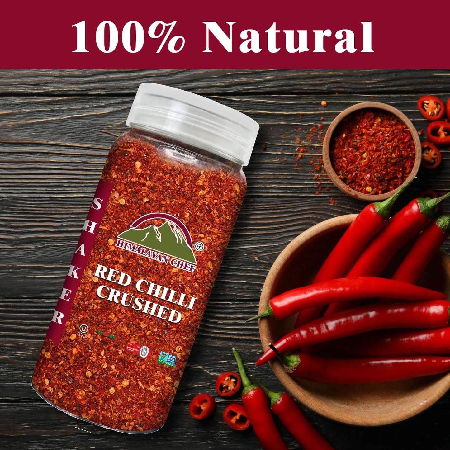 Himalayan Chef Red Crushed Pepper Shaker - Organically Crushed Red Chili Pepper Flakes Great For Pizza, Chowder, Seafood, And Pasta (3.88 Oz)