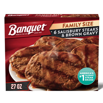 Banquet Family Size Salisbury Steaks and Brown Gravy, Frozen Meal, 27 OZ