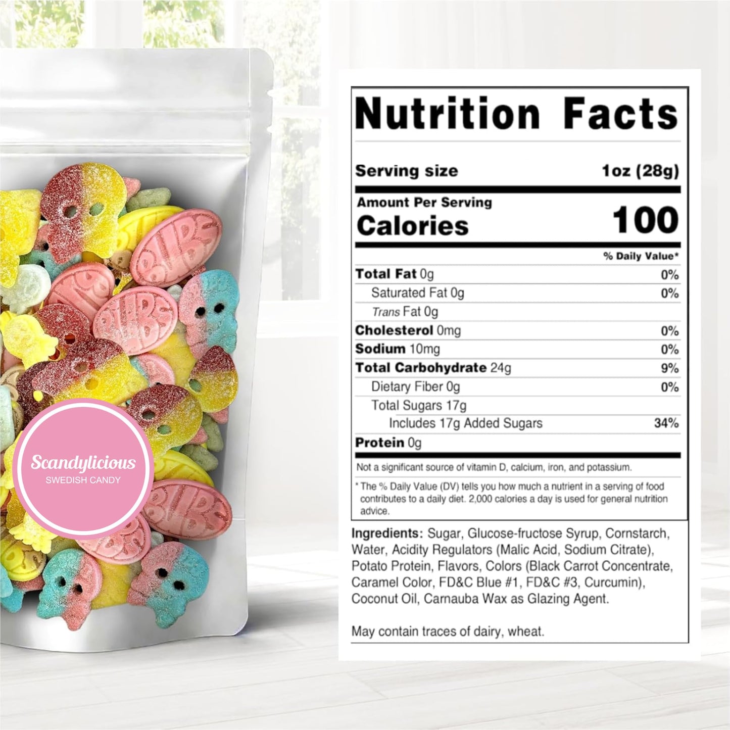 Bubs Swedish Candy Mix - Big Ovals, Skulls, And More - Sweet And Sour Swedish Gummies - 1 Pound Of Godis From Sweden (0.5 Lb)
