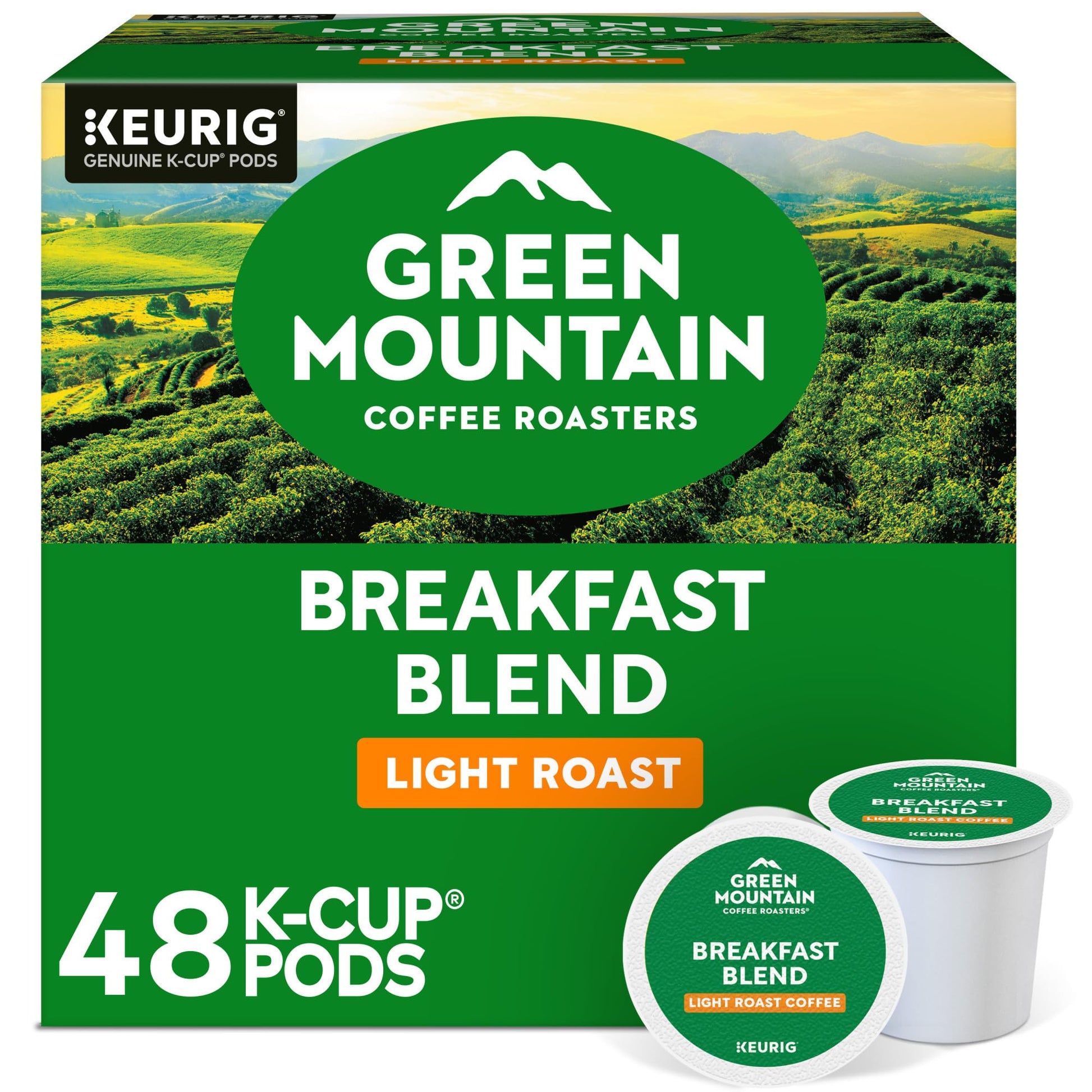 Green Mountain Coffee Roasters Breakfast Blend Single-Serve Keurig K-Cup Pods, Light Roast Coffee, 48 Count