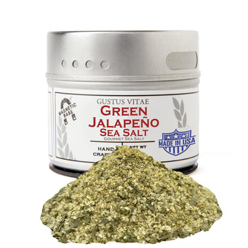 Gustus Vitae - Green Jalapeo Sea Salt - Non Gmo - Magnetic Tin - 2.6 Ounce - Authentic Craft Gourmet Seasoning - Crafted In Smal