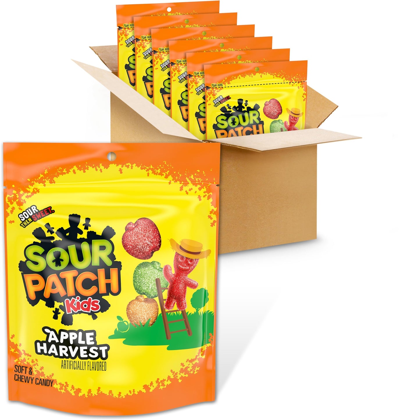Sour Patch Kids Soft & Chewy Candy, Apple Harvest, 10 Ounce (Pack of 6), Green/Orange/Red