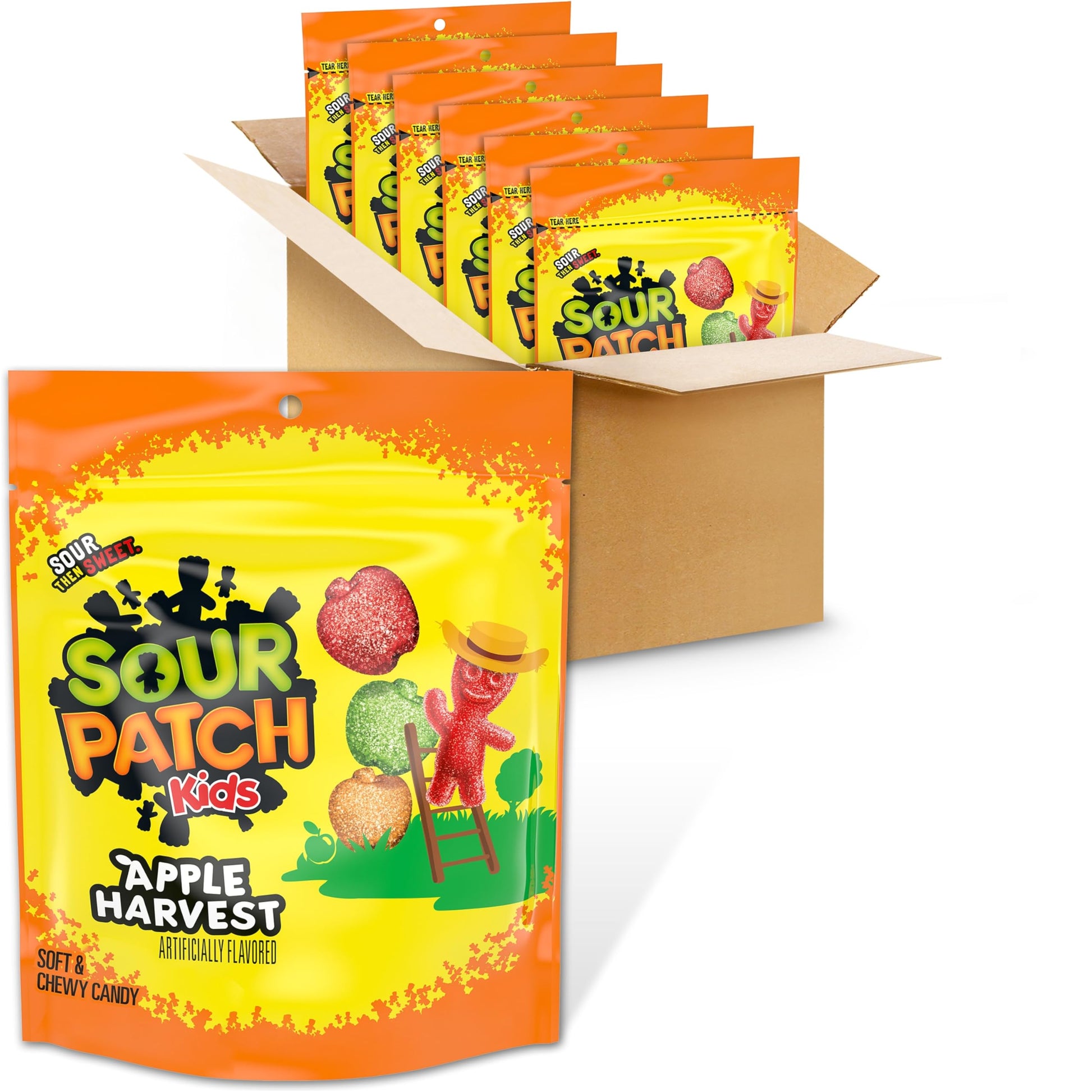 Sour Patch Kids Soft & Chewy Candy, Apple Harvest, 10 Ounce (Pack of 6), Green/Orange/Red
