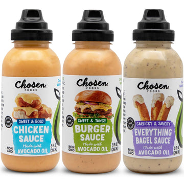 Chosen Foods Dip & Drizzle Sauces Variety Pack - Burger, Chicken, Everything Bagel Sauces - 3-Pack - 23.8 cm