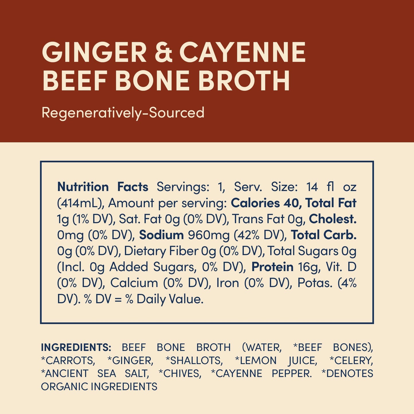 FOND NOURISH DELIGHT Grass-fed Beef Bone Broth with Ginger & Cayenne, 14 Fl Oz (Pack of 4), Natural
