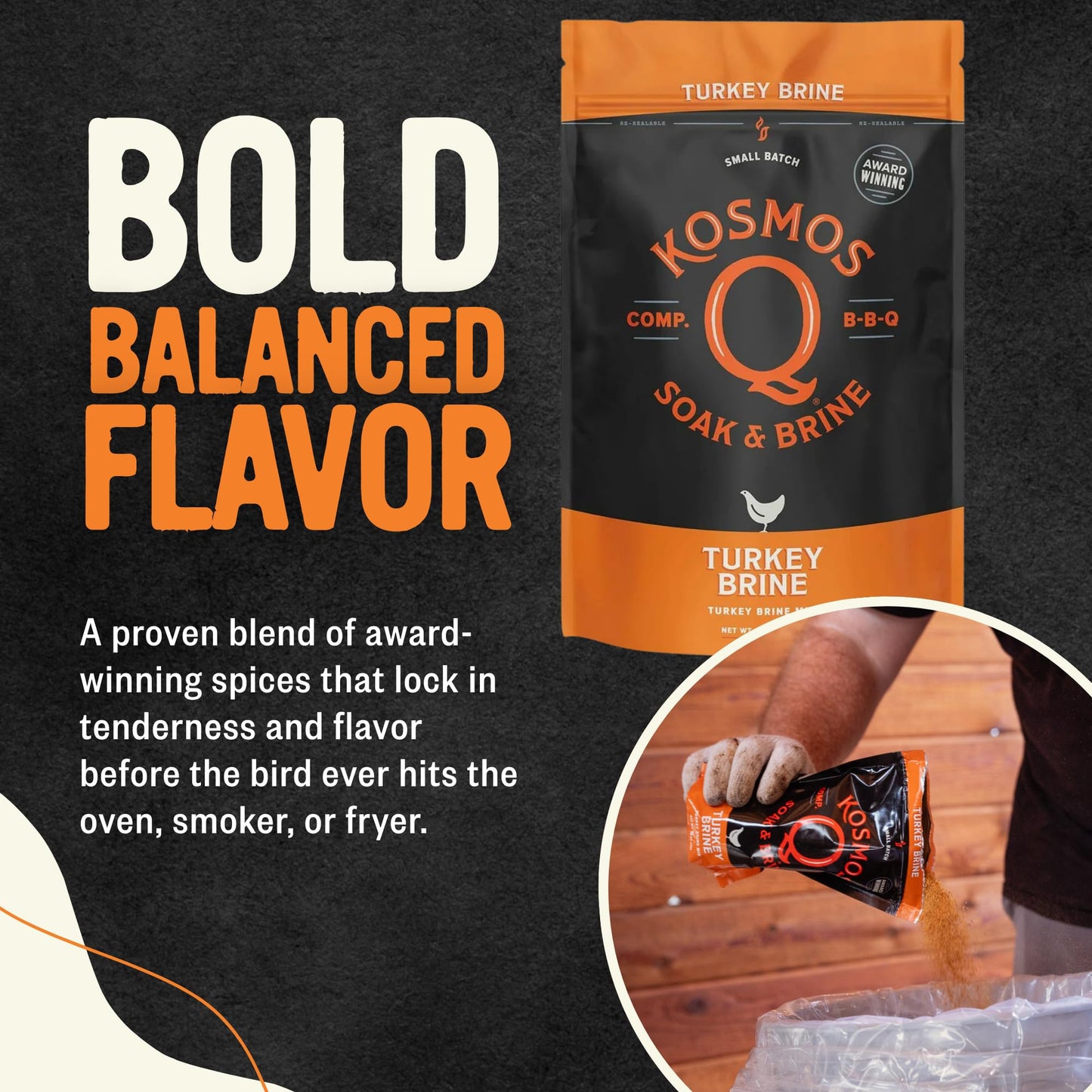 Kosmos Q Turkey Brine Soak, Brown Sugar & Worcestershire, 16 Oz Bag, Easy Use for Juicy Flavor, Model SUVELAM