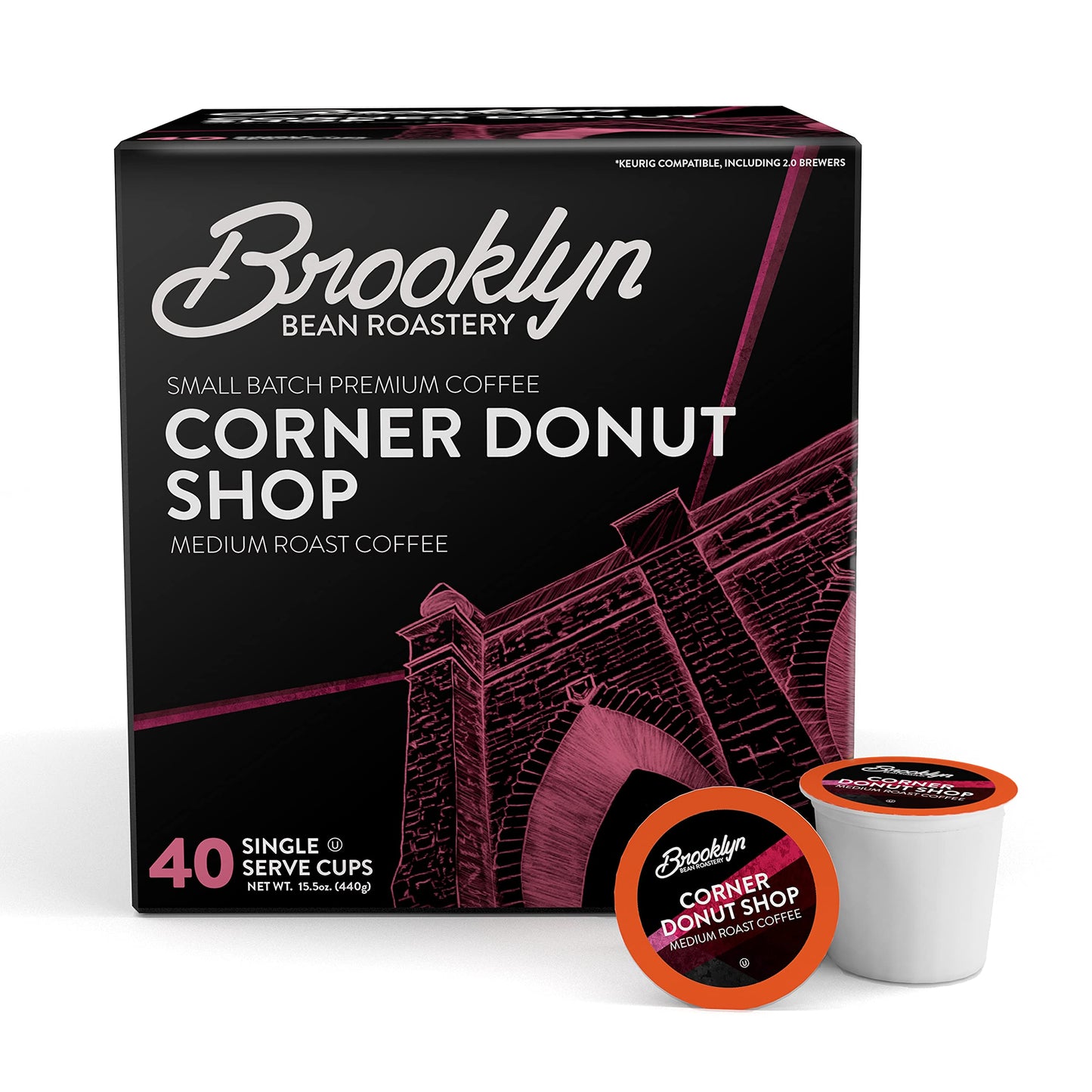 Brooklyn Beans Coffee Pods, Corner Donut Shop, Compatible with 2.0 Keurig Brewers, 40 Count, Model BB CD40