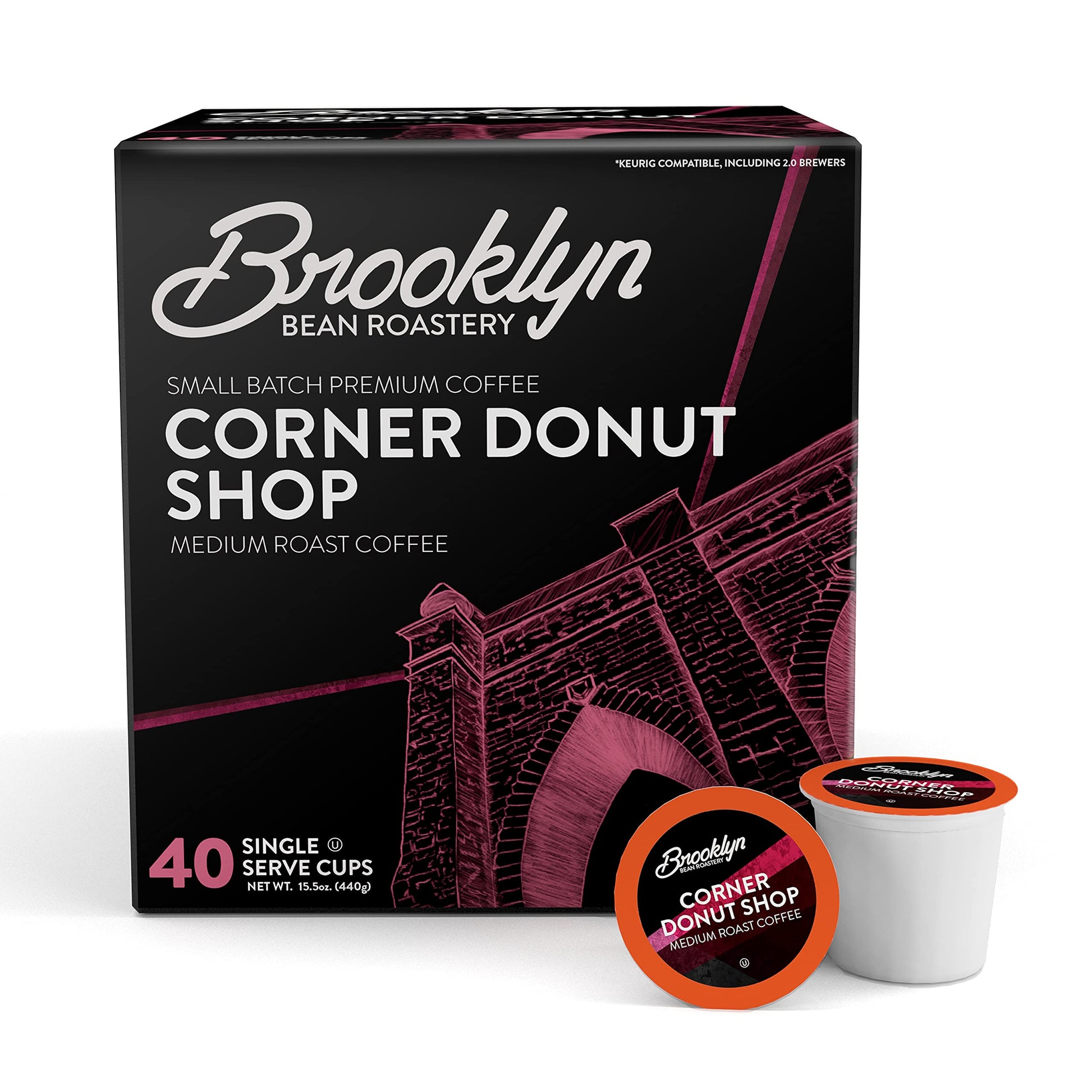 Brooklyn Beans Coffee Pods, Corner Donut Shop, Compatible with 2.0 Keurig Brewers, 40 Count, Model BB CD40