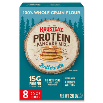 Krusteaz Protein Buttermilk Pancake and Waffle Mix, 15g Protein Per Serving, 20 oz Boxes (Pack of 8)