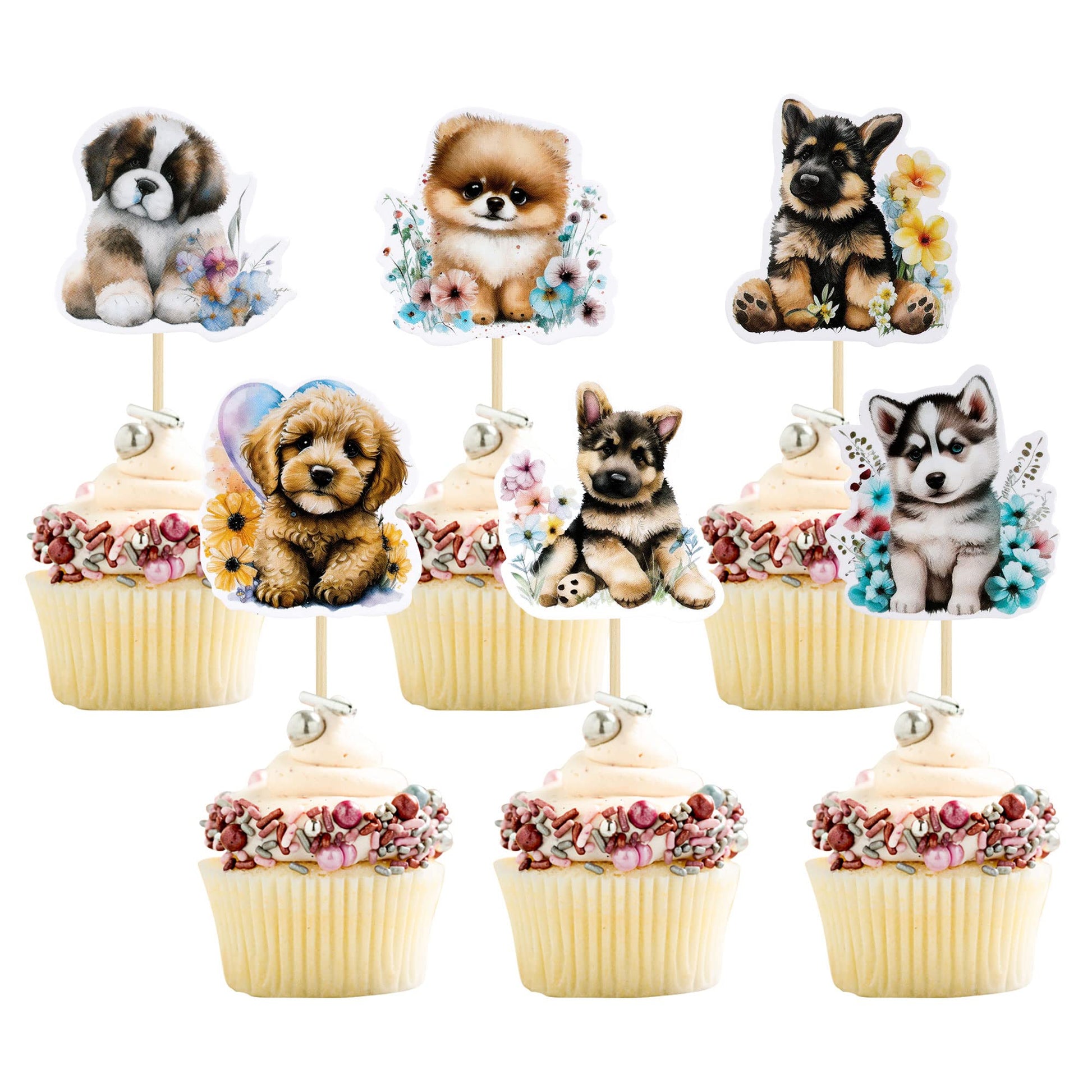 Gyufise Dog Cupcake Toppers - 36Pcs Cartoon Puppy Picks for Pet Theme Baby Shower & Birthday Parties, Paper, Dog Color