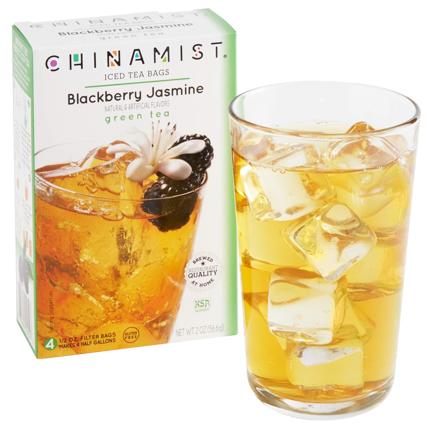 CHINAMIST Blackberry Jasmine Green Tea Infusion - 4 Count - Each Bag Yields 1/2 Gallon - Model 2952