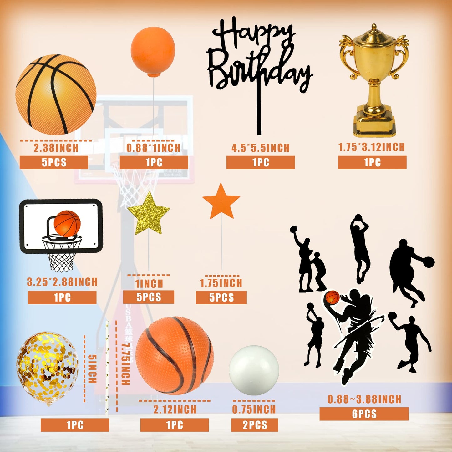 29 Pcs Basketball Cake Toppers Basketball Cake Decorations With Star Golden Balls For Boys Men Basketball Birthday Party Sport P