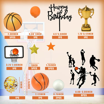 29 Pcs Basketball Cake Toppers Basketball Cake Decorations With Star Golden Balls For Boys Men Basketball Birthday Party Sport P