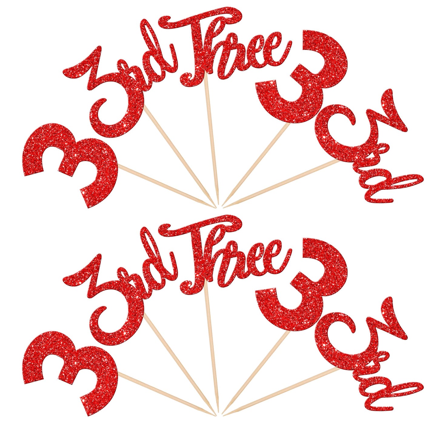 24 Pcs Three Cupcake Toppers Glitter 3Rd Birthday Cupcake Picks Number 3 Third Birthday Three Cake Decorations For Baby Shower K