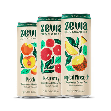 Zevia Organic Sugar Free Iced Tea, Fruity Tea Variety Pack, 12 Ounce Cans (Pack of 15)