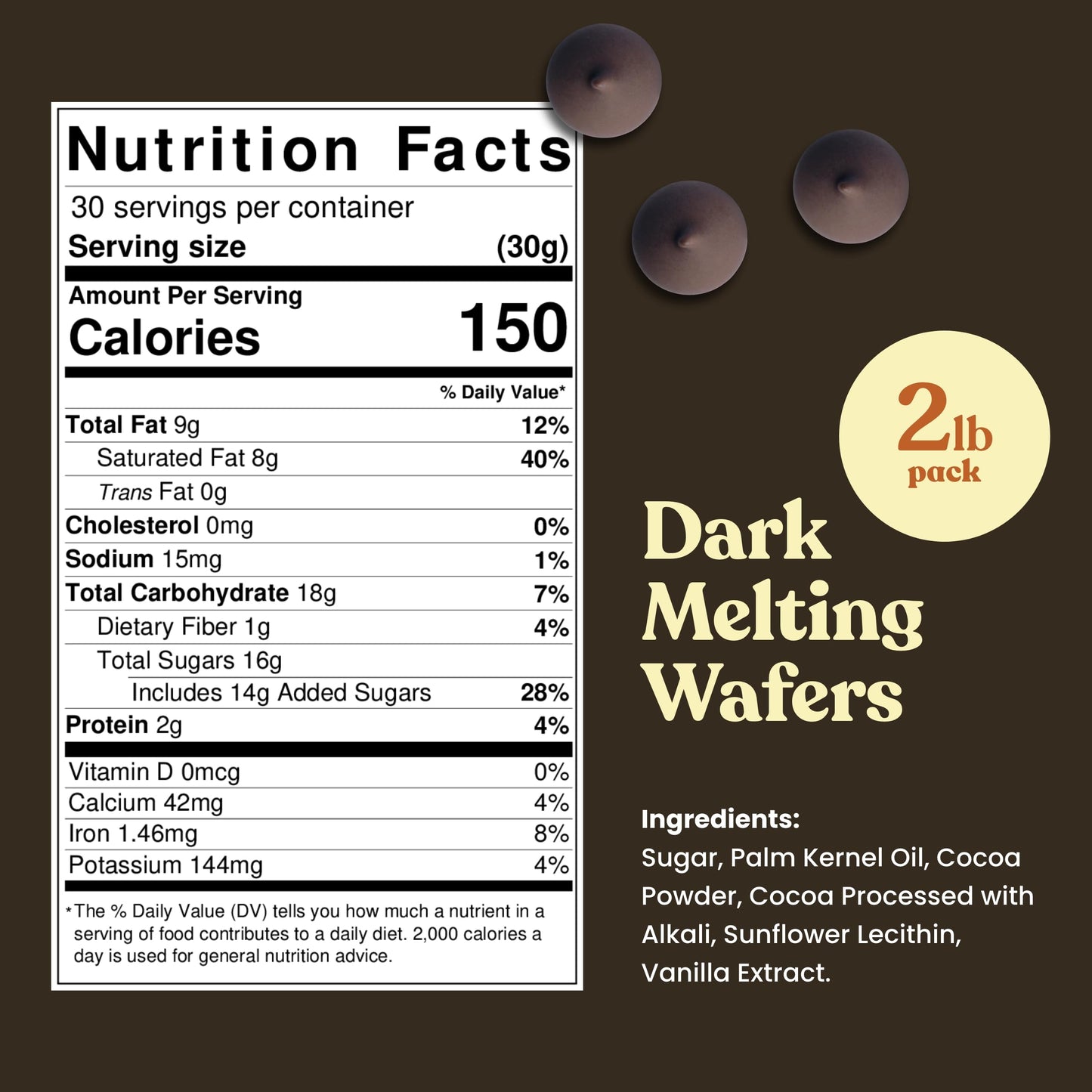Cambie Dark Chocolate Wafers  Melting Chocolate Candy Melts - 2 Pounds Baking Dark Chocolate For Dipping Chocolate Melts  Enrobing & Molding