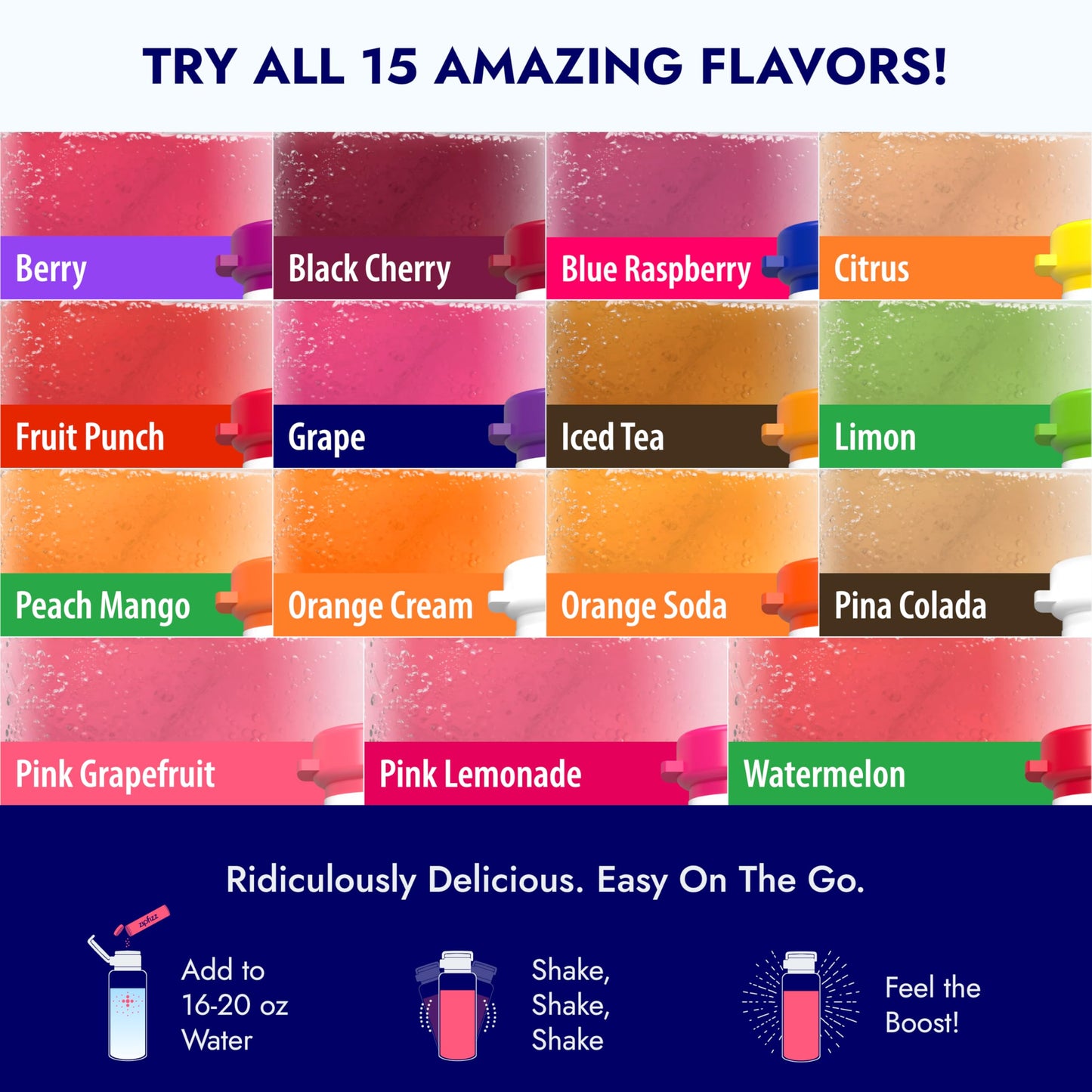 Zipfizz Daily Energy Drink Powder Variety Pack, 15 Count | Sugar-Free, Electrolyte Powder, Contains Vitamin B-12 & Antioxidants