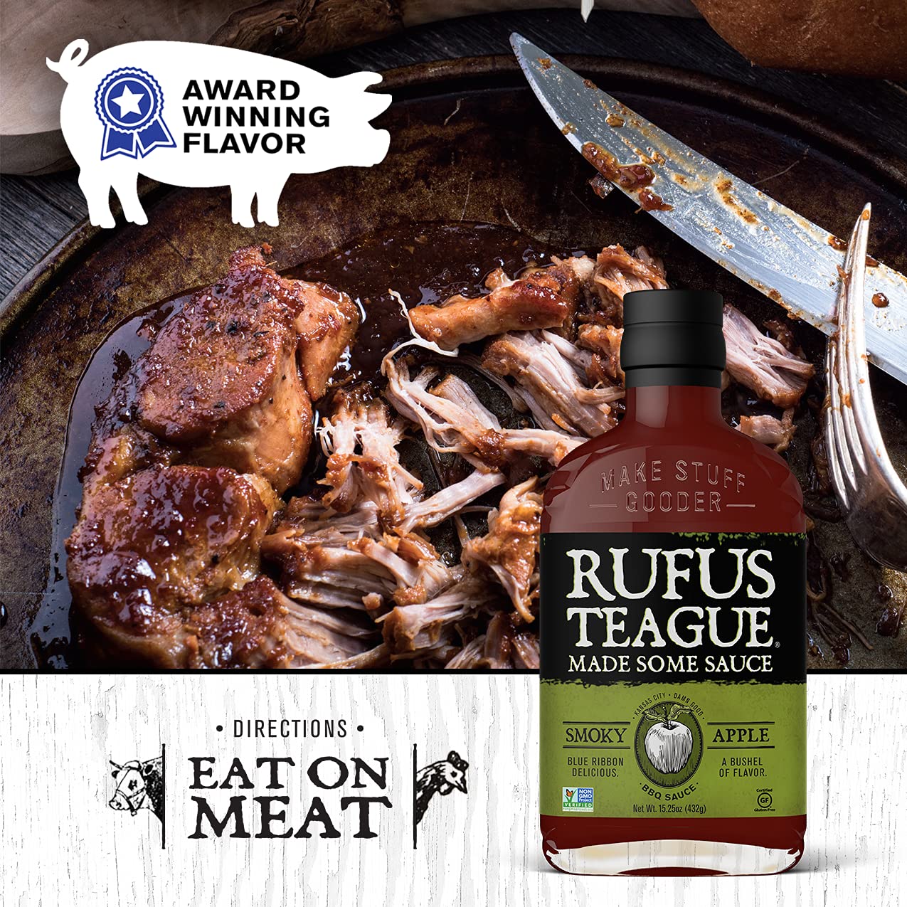 Rufus Teague - Smoky Apple Bbq Sauce - Premium Barbecue Sauce - 15.25 Oz. Bottle