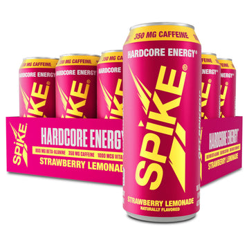 Spike Energy Drink Strawberry Lemonade - 350 mg Caffeine, Sugar Free - 16 oz (Pack of 12)