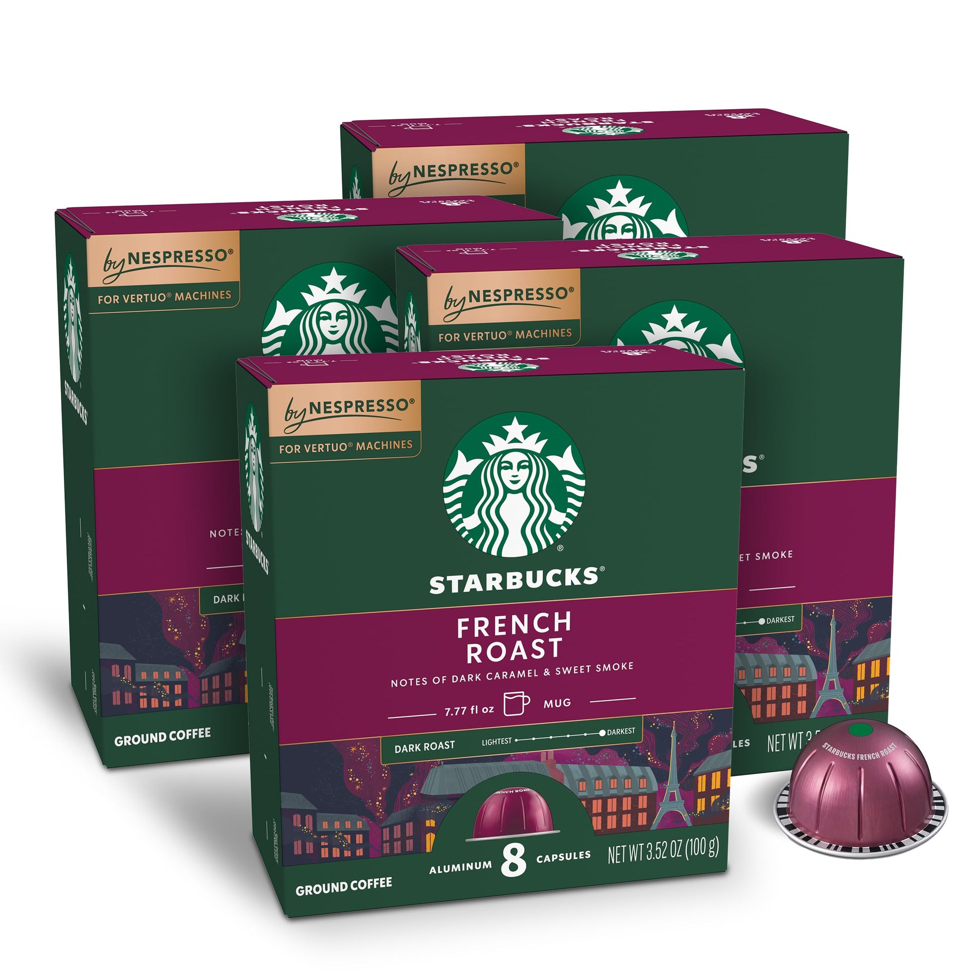 Starbucks Dark Roast Coffee Pods, French Roast, 32 Count, For Nespresso Vertuo