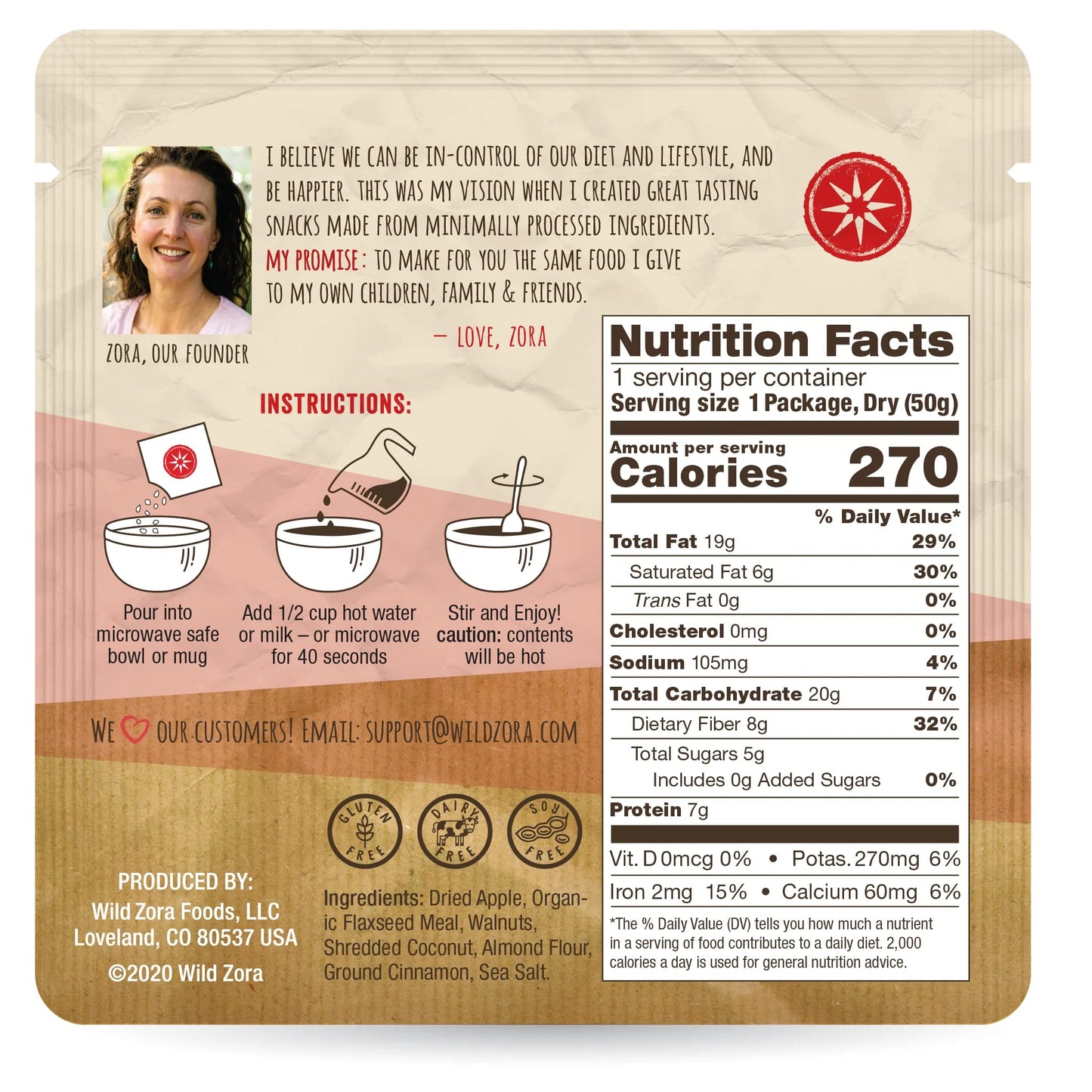 Wild Zora Instant Grain-Free Hot Cereal - Tasty Paleo Friendly Cereals, Instant Hot Meal, Breakfast To Go, Oatmeal Substitute, N