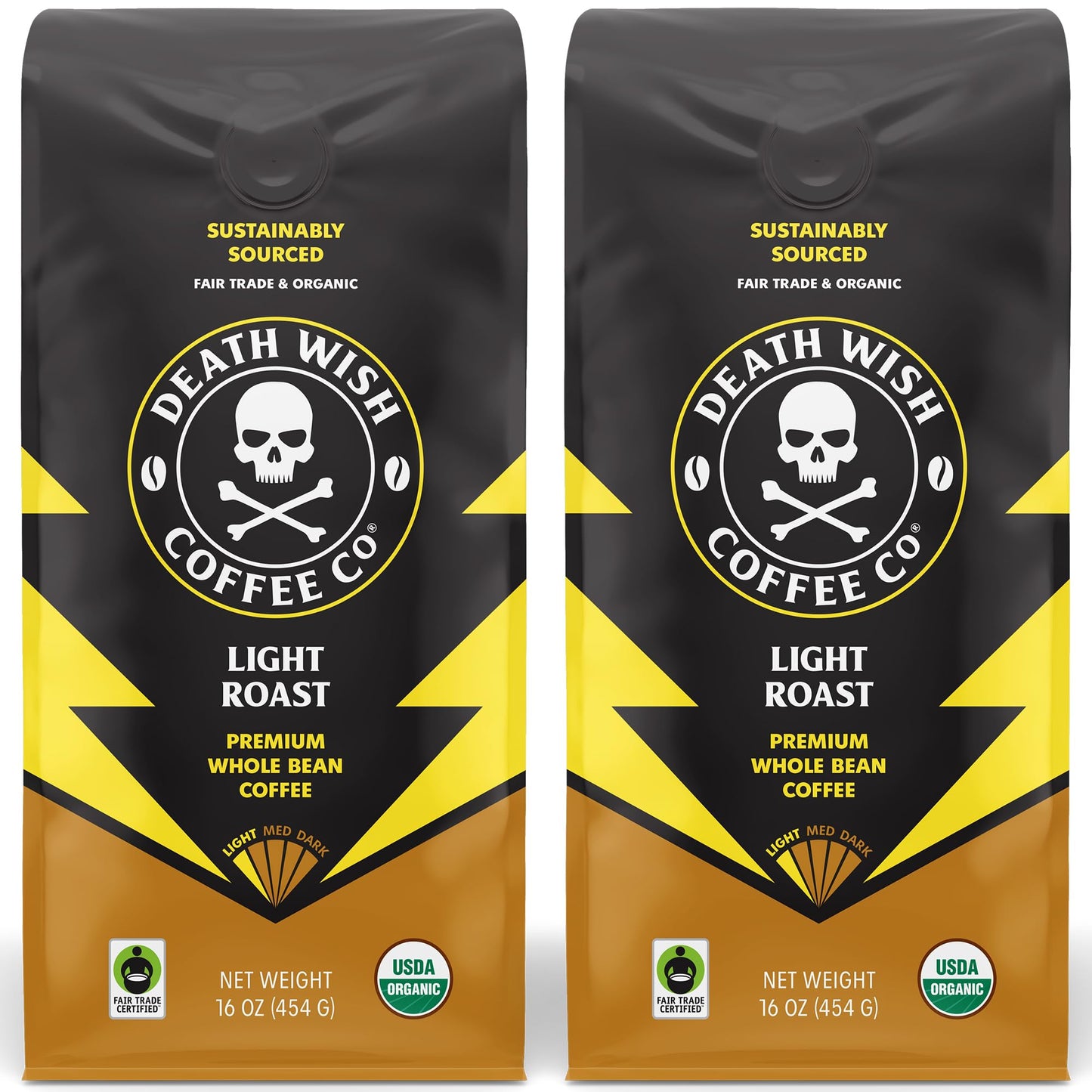 Death Wish Coffee - Light Roast Whole Bean Coffee, Organic and Fair Trade (2 pack)