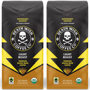 Death Wish Coffee - Light Roast Whole Bean Coffee, Organic and Fair Trade (2 pack)