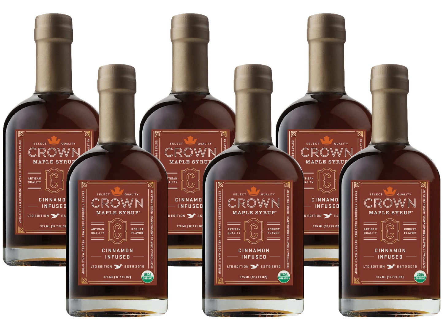 Crown Maple Cinnamon Infused Maple Syrup, 12.7 Fl Oz, 6-Pack, Pancakes, Flavor Cocktails, Sticky Buns, Waffles, Certified Organi