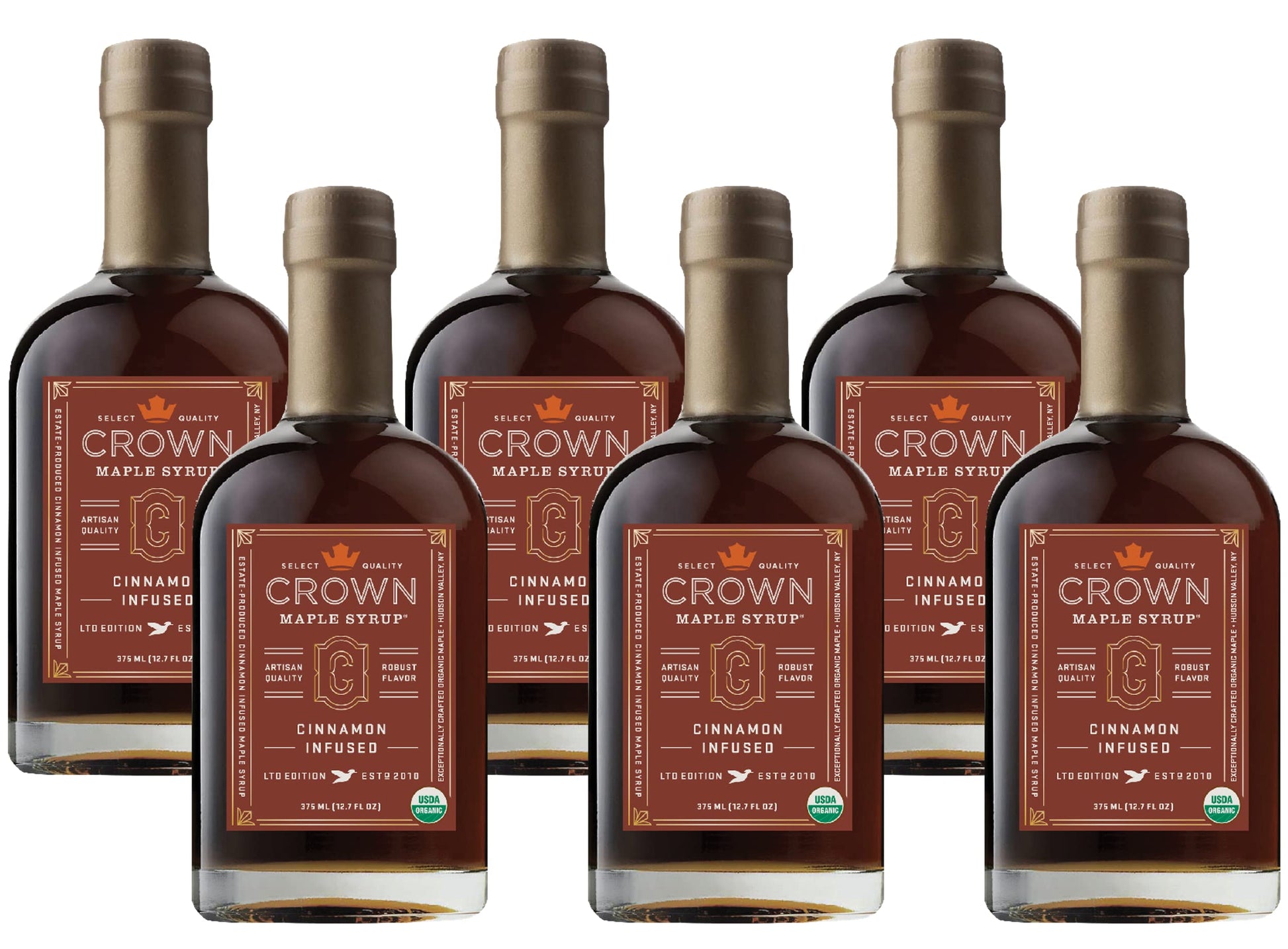Crown Maple Cinnamon Infused Maple Syrup, 12.7 Fl Oz, 6-Pack, Pancakes, Flavor Cocktails, Sticky Buns, Waffles, Certified Organi