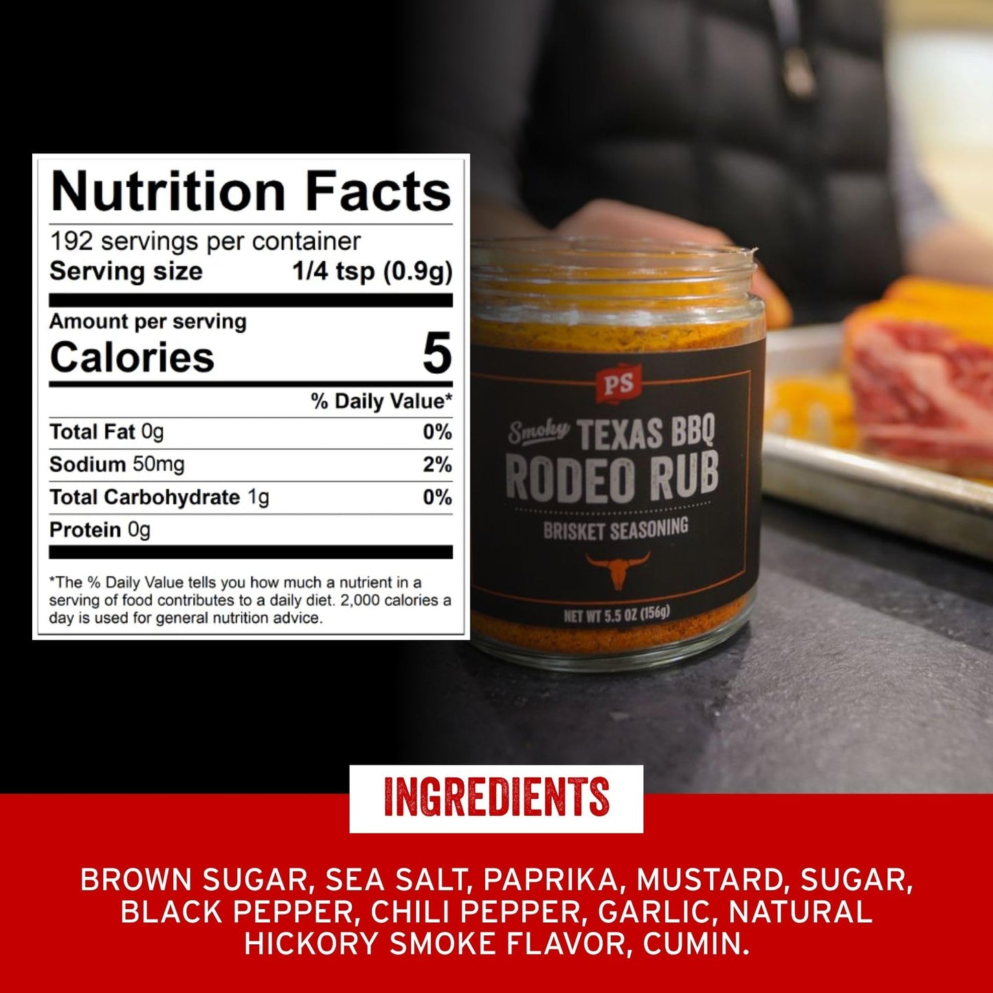 Ps Seasoning Texas-Style Brisket Rodeo Rub - Dry Bbq Rubs And Spices For Grilling, Smoky Aroma, Roasting - Smoky Texas Flavor, Bbq Seasoning Spice Blend For Beef Brisket, Steak, Pulled Pork, Chicken