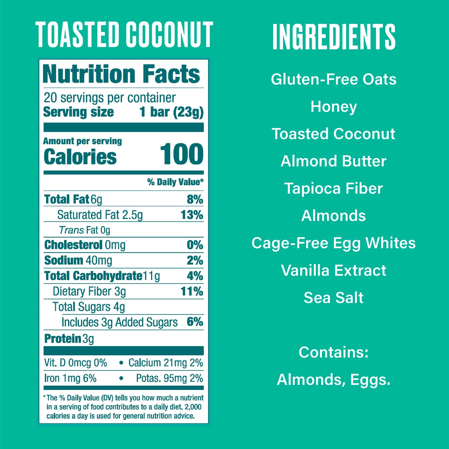 Over Easy Mini Granola Breakfast Bars, Toasted Coconut, Gluten Free, 20 Count, 100 Calories, Dairy Free, Soy Free