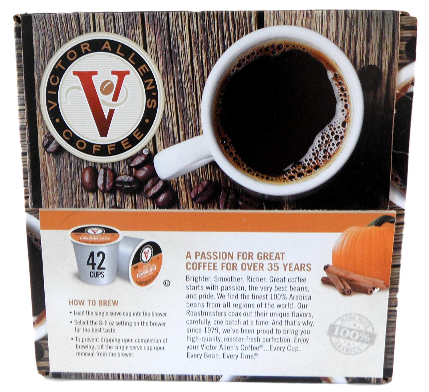 Victor Allens Coffee Pumpkin Spice Medium Roast Single Serve Pods - 42 Count, Brown