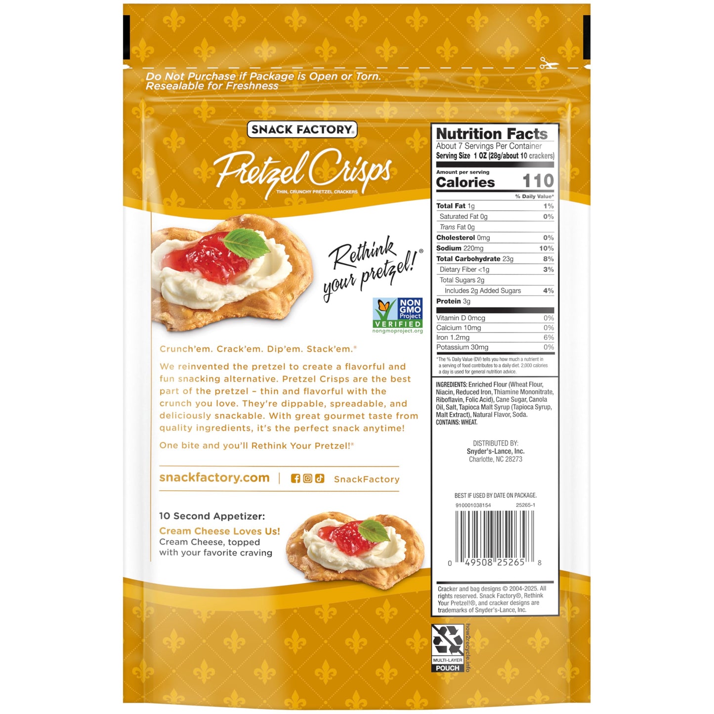 Snack Factory Pretzel Crisps Brioche Pretzel Crackers, 7.2 Oz Bag