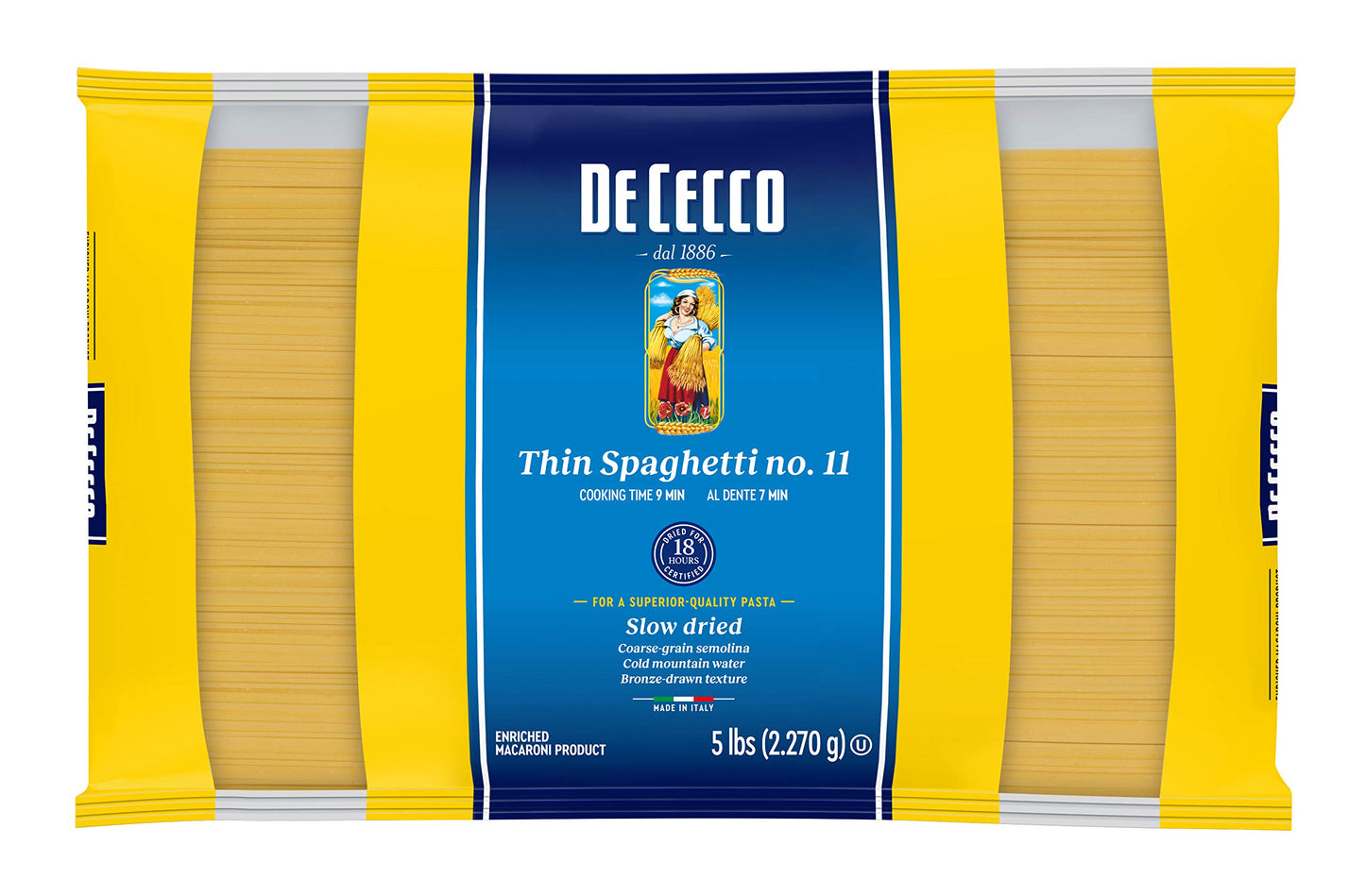 De Cecco Semolina Pasta, Thin Spaghetti No.11, 5 Pound (Pack of 4)