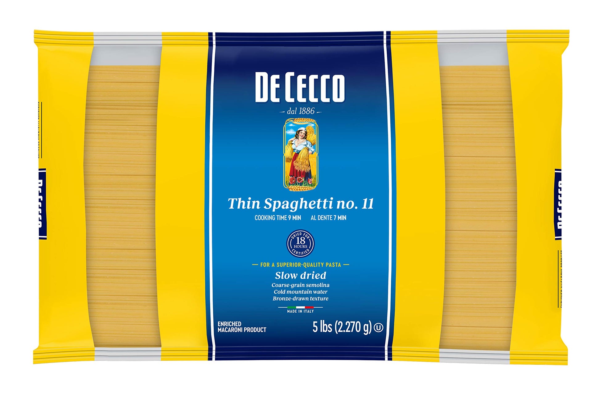 De Cecco Semolina Pasta, Thin Spaghetti No.11, 5 Pound (Pack of 4)