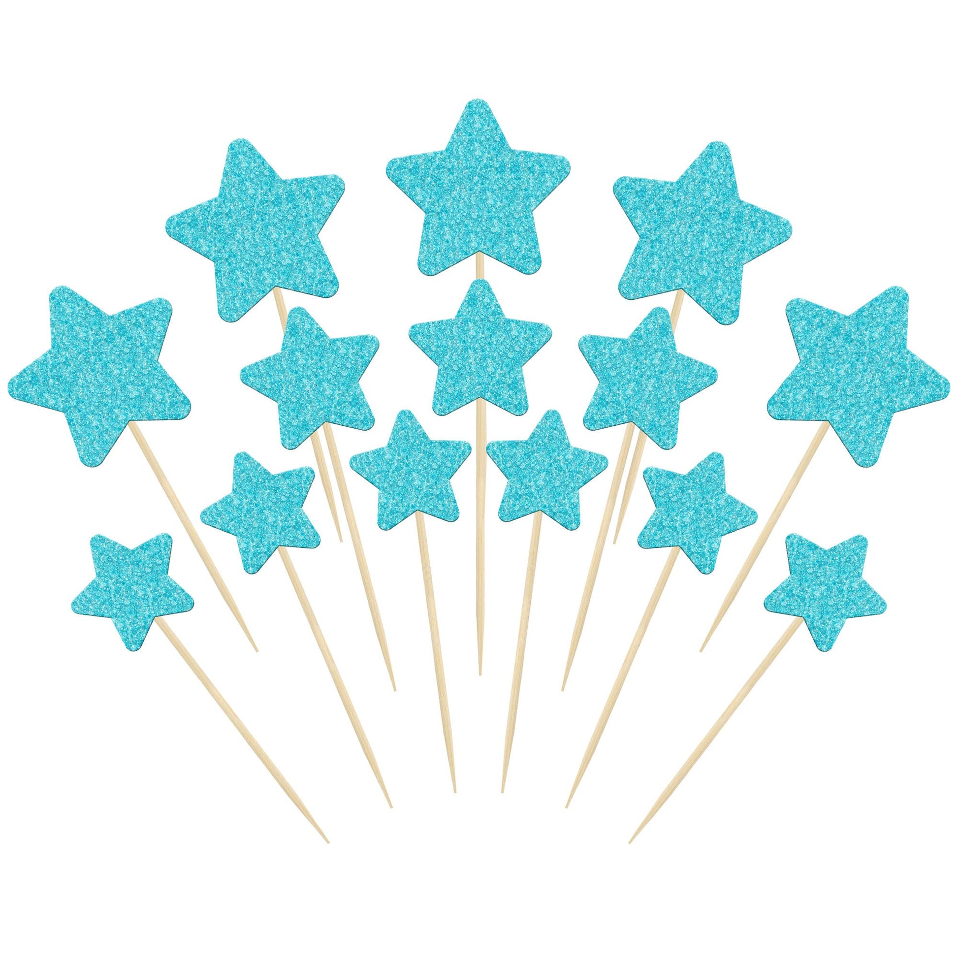 Gyufise 42Pcs Star Cupcake Toppers Blue Glitter Mixed Size Twinkle Little Star Cupcake Picks Decorations for Wedding Engagement 