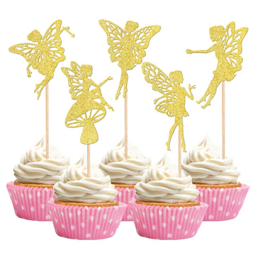 30 PCS Fairy Cupcake Toppers Glitter Ballet Dancer Flower Angel Fairy Cupcake Picks Decoration for Wedding Bridal Shower Baby Sh