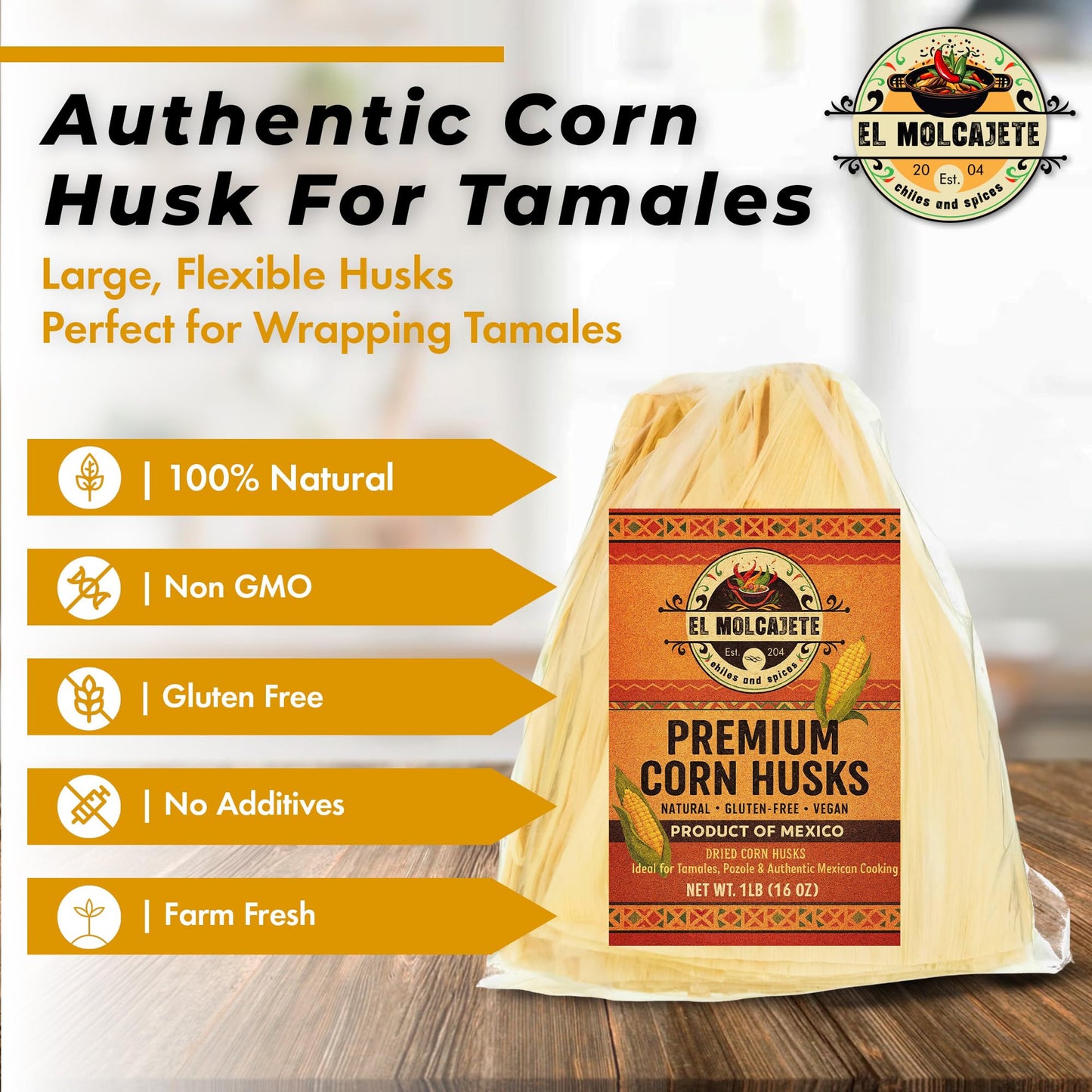 Corn Husks for Tamales 1 lb - enhanced Dried Hojas de Maiz  Natural and Authentic Mexican Husk Wrappers  Fresh and Flavorful by El Molcajete
