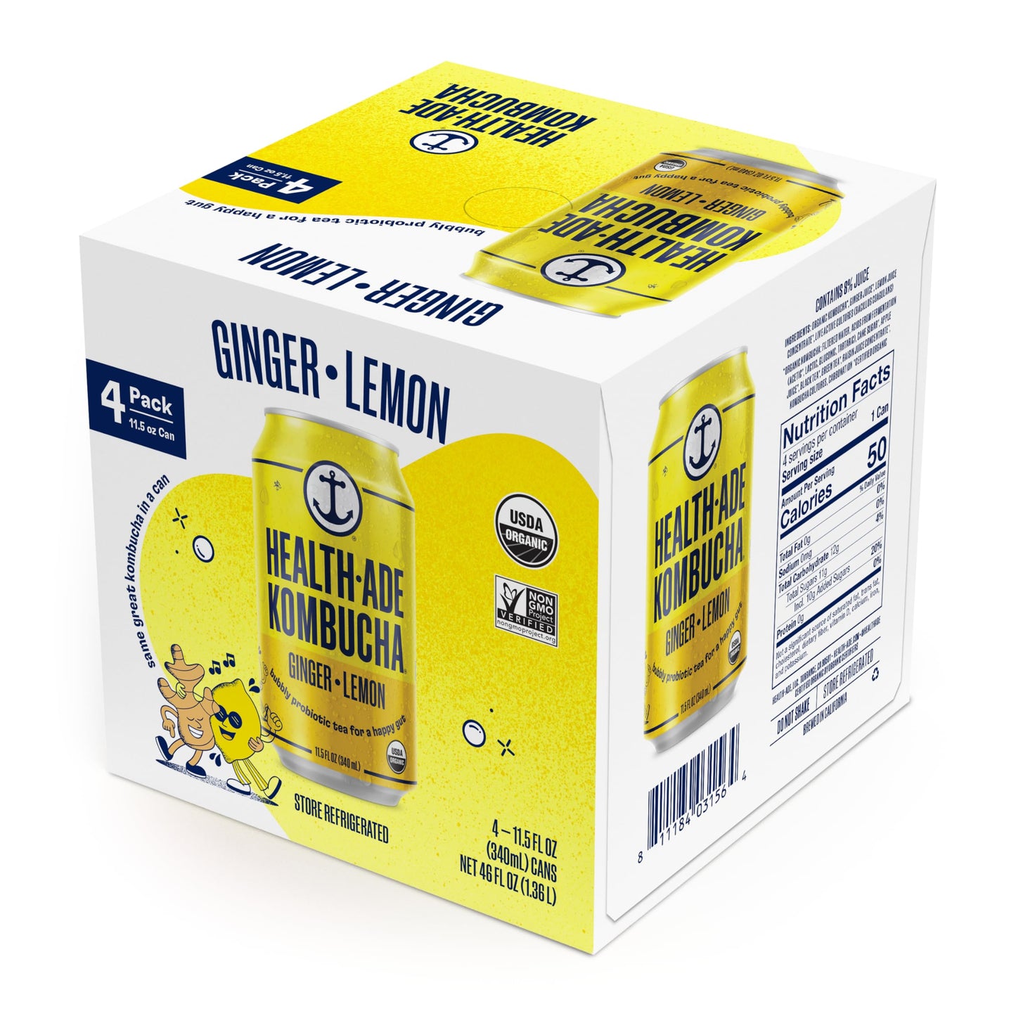 Health-Ade Ginger Lemon 11.5oz 4-pack of Cans (46oz.)