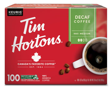Tim Hortons Decaf, Medium Roast Coffee, Single-Serve K-Cup Pods Compatible With Keurig Malt-Inspired, 100Ct K-Cups
