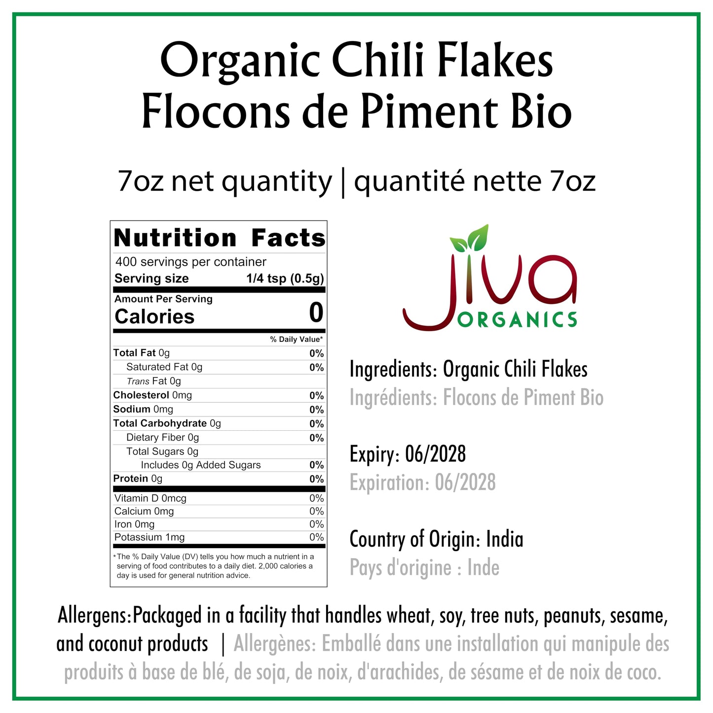 Jiva Organic Chili Flakes 7oz Bag - Crushed Red Pepper Medium Heat, 100% Natural & Non-GMO