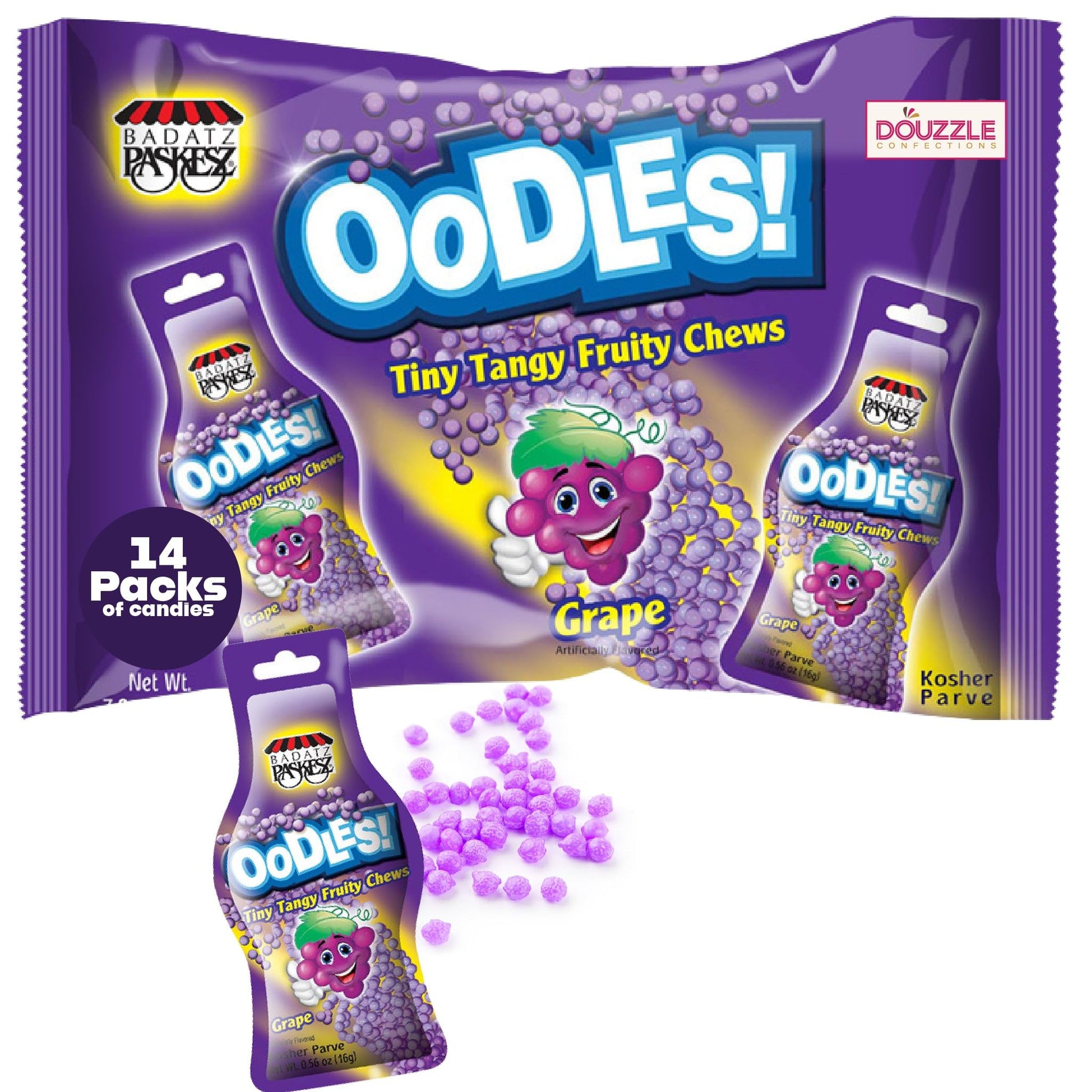 DOUzzle Back To School Oodles Grape Tiny Tangy Fruity Chews Mix (12 Count, 1 Pack) Individually Wrapped, Party Favor, Goodie Bag