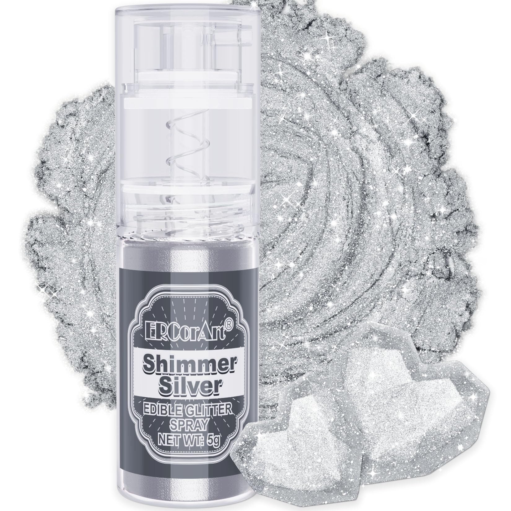 Edible Glitter Spray - ERCorArt 5g Metallic Luster Dust Edible, Shimmering Cake Glitter Spray for Drinks, Cake Decorations, Fond